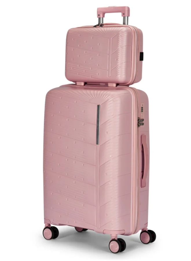 ليمرا طقم شنط سفر مكون من 4 حقائب أمتعة بعجلات و بتصميم صلب وقوي مصنوع  من مادة البولي بوربلين لون وردي